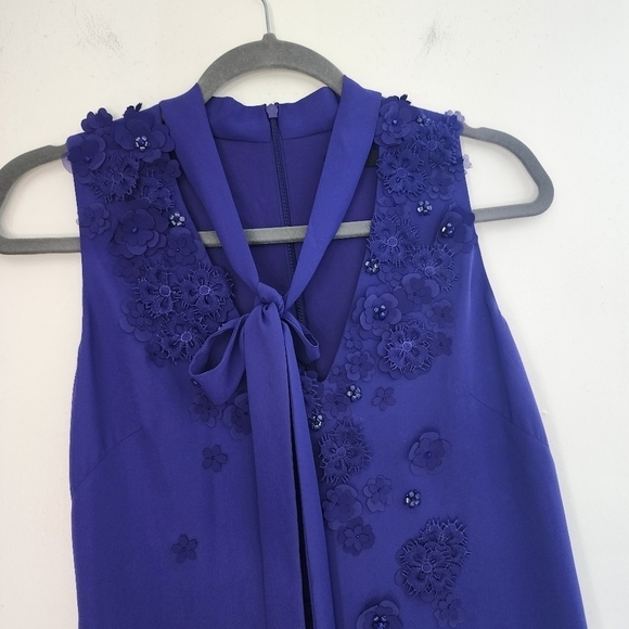 Karen Millen Purple Floral Applique Mini Dress Event Cocktail Party Wedding Gues - Picture 3 of 13